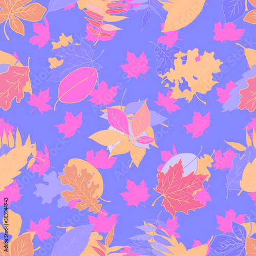 Pattern from different leaves. Vegetable background. Seamless vector pattern for textiles, fabrics, packaging, clothing.