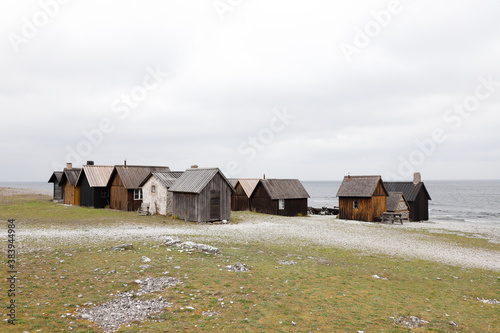 Huts at the Helgumannen fishing station at Faro island in Swedish province of Gotland. photo