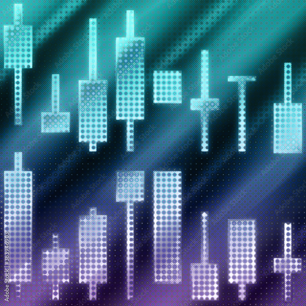 An abstract halftone grunge style candlestick chart shape background image. An abstract halftone grunge style candlestick chart shape background image.
