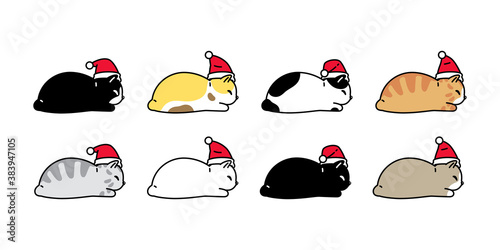 cat vector Christmas Santa Claus hat icon calico kitten sleeping logo symbol character cartoon illustration design