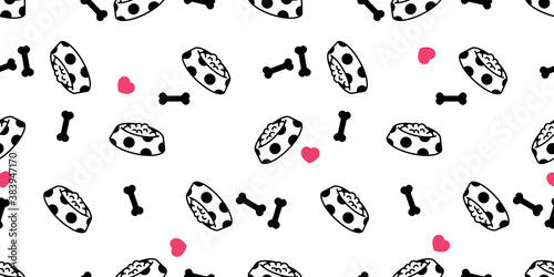 dog bowl seamless pattern bone polka dot heart valentine cat food puppy vector pet scarf isolated repeat background cartoon animal tile wallpaper illustration doodle design