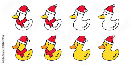 duck vector christmas icon santa claus hat logo rubber duck bird farm cartoon character illustration animal symbol doodle design