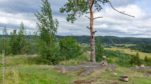 Stone pyramids on a mountain in Karelia  Russia