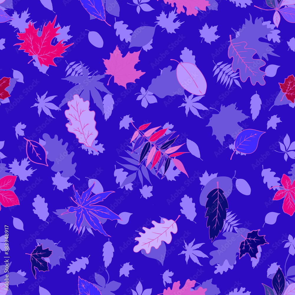 Obraz premium Different leaves. Seamless botanical pattern pattern. Vegetable background.