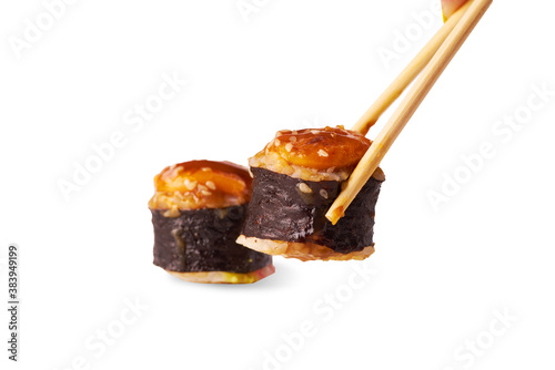Japanese food sushi rolls isolated on white background.