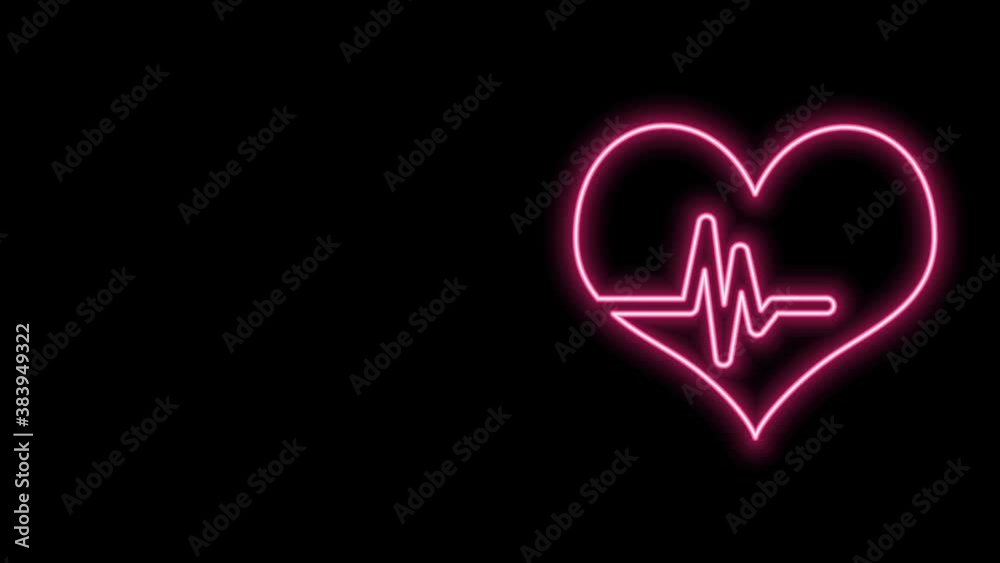 Glowing neon line Heart rate icon isolated on black background. Heartbeat sign. Heart pulse icon. Cardiogram icon. 4K Video motion graphic animation Glowing neon line Heart rate icon isolated on black background. Heartbeat sign. Heart pulse icon. Cardiogram icon. 4K Video motion graphic animation