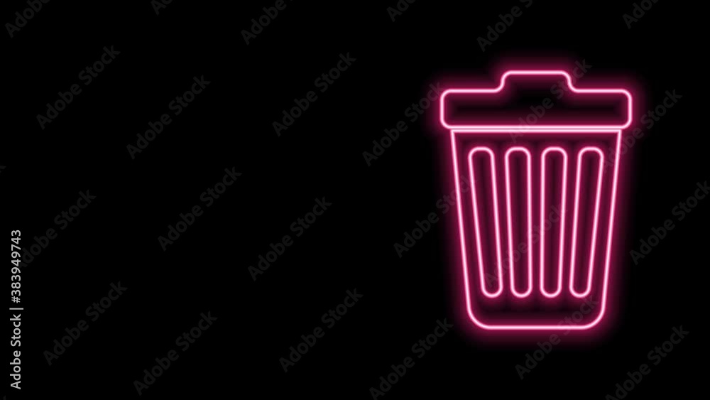Glowing neon line Trash can icon isolated on black background. Garbage bin sign. 4K Video motion graphic animation Glowing neon line Trash can icon isolated on black background. Garbage bin sign. 4K Video motion graphic animation