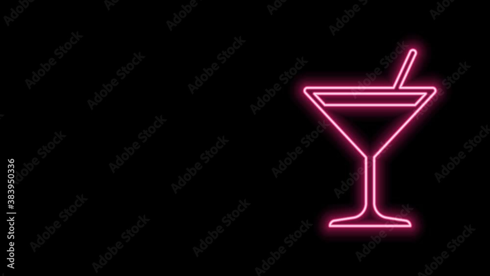Glowing neon line Martini glass icon isolated on black background. Cocktail icon. Wine glass icon. 4K Video motion graphic animation Glowing neon line Martini glass icon isolated on black background. Cocktail icon. Wine glass icon. 4K Video motion graphic animation
