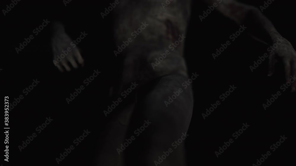 Animation of the appearance of a zombie from the darkness. Horror scene or Halloween decoration. Animation of the appearance of a zombie from the darkness. Horror scene or Halloween decoration.