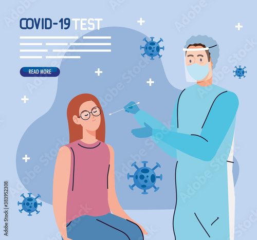 covid 19 virus test doctor and girl with glasses design of ncov cov and coronavirus theme Vector illustration