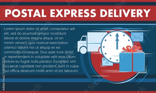Postal express delivery. Fast delivery by mail. Express service. Vector illustration. Banner, poster. Flat style. No gradient. Art