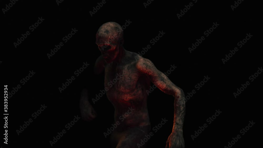 Animation of the appearance of a zombie from the darkness. Horror scene or Halloween decoration. Animation of the appearance of a zombie from the darkness. Horror scene or Halloween decoration.
