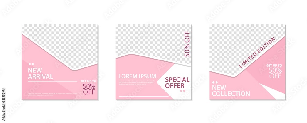 Editable sosial media template, minimal, modern. Pink white colour with geometric shape for web. Vector illustration