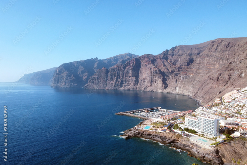 Aerial view of Los Gigantes Cliffs in Tenerife, Canary Islands, Spain. High quality photo