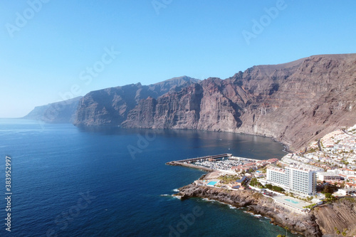 Aerial view of Los Gigantes Cliffs in Tenerife, Canary Islands, Spain. High quality photo