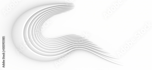 White abstract background. Smooth white lines with shadow. 3d rendering image.