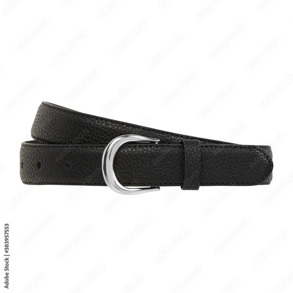 Black leath women classic belt, isolated on white background. Black leath women classic belt, isolated on white background.