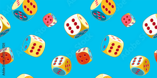 Sky blue seamless pattern of Lucky Dice with six  pop art trend