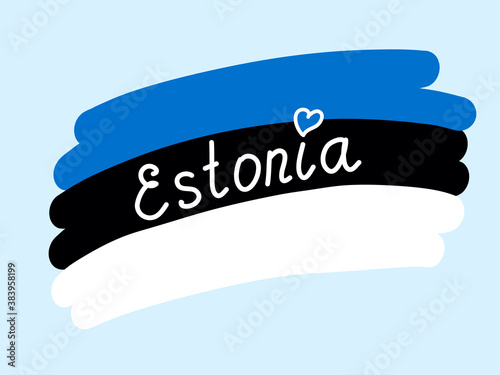 Estonian national flag with love heart, vector illustration handwritten. Simple stylized flag Estonia