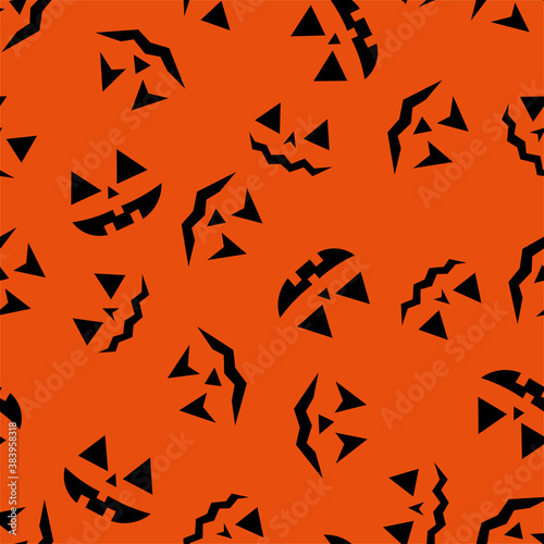 Vector seamless pattern of hand drawn doodle sketch Halloween pumpkin face isolated on orange background
