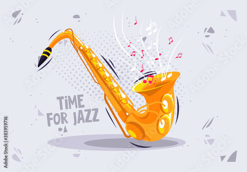 Time for jazz, vector illustration of a Golden saxophone for jazz, with musical notes