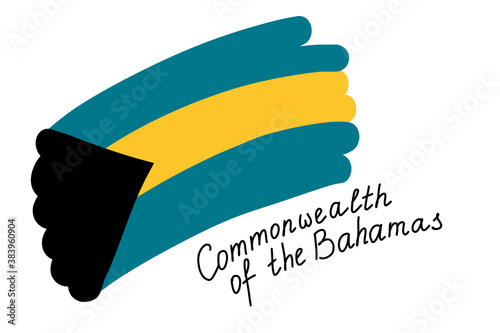 National flag of the Commonwealth of the Bahamas, vector illustration handwritten on a white. Simplified stylized flag of the Bahamas