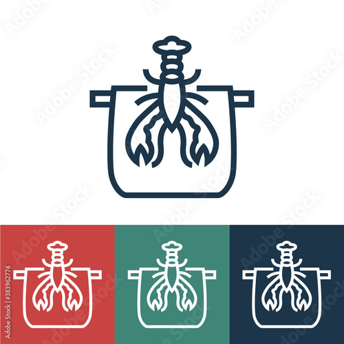 Linear vector icon with crayfish in pan