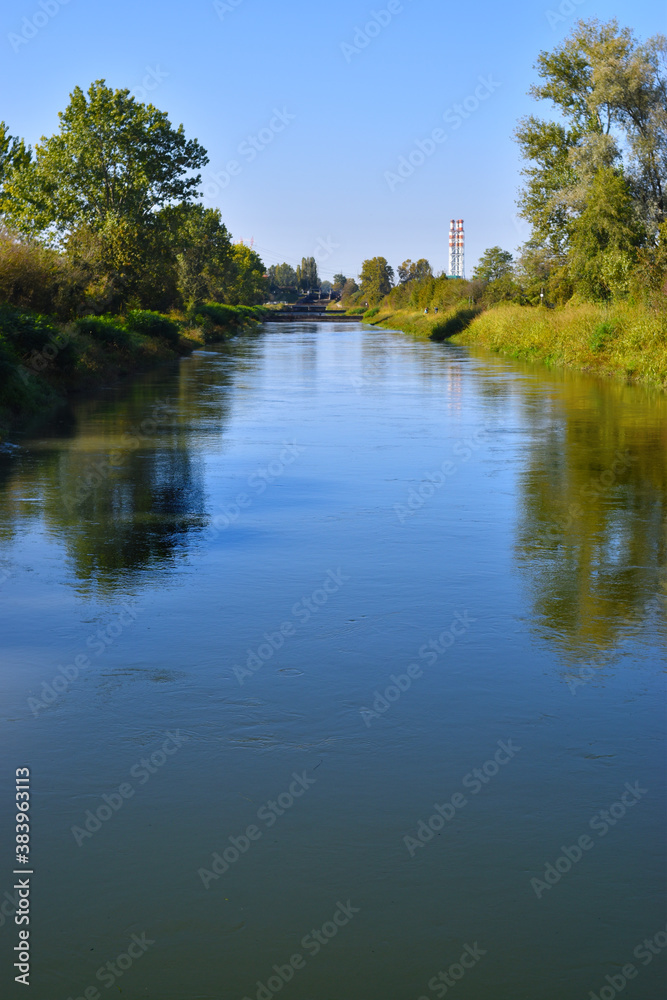 panoramic view of the Adda river in Lombardy panoramic view of the Adda river in Lombardy
