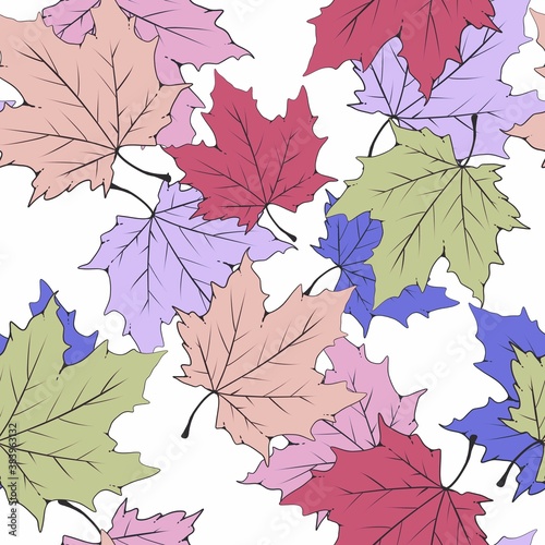 Maple leaves. Seamless vector pattern. Botanical background.