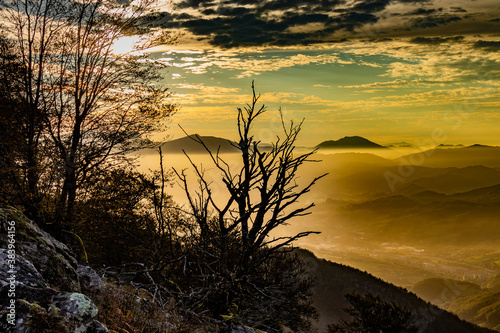 Naturaleza en anochecer durante la subida la monte Adarra del País Vasco photo