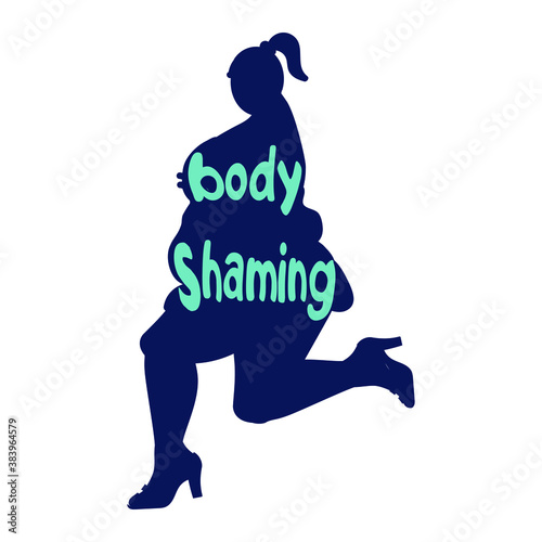 Body shame - the body of a fat and obese woman is marked with the sign of body shame. Negative body image due to being overweight and ugly. Assault and assault due to physical beauty