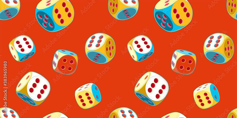 Pop Art seamless pattern of rolling lucky dice