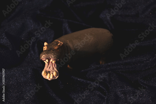 Photo Of a toy hippo on a dark background.