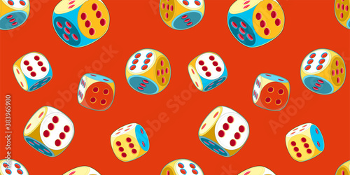 Pop Art seamless pattern of rolling lucky dice photo
