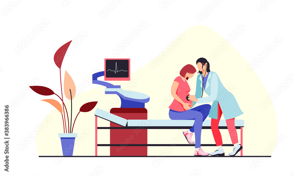 Pregnant woman visting female doctor gynecologist flat cartoon ...