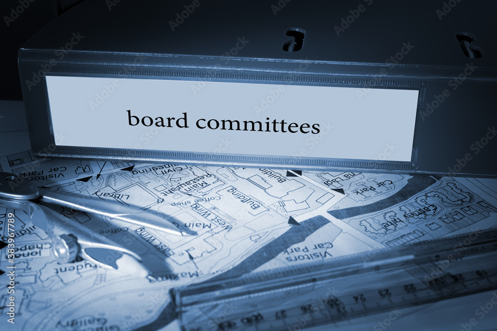Board committees on blue business binder  - obrazy, fototapety, plakaty 