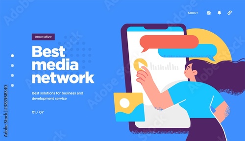 Landing page template of Social media marketing. Modern flat design concept of web page design for website and mobile website. Easy to edit and customize. Vector illustration