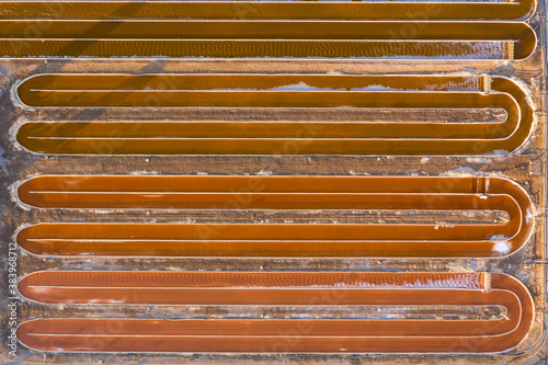 Salt cultivation evaporation pools for domestic market, Aerial view. photo