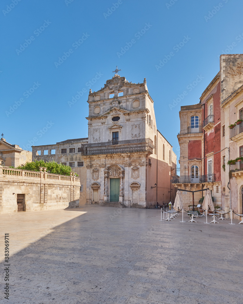 Church of Saint Lucia 'alla Badia' front view from Piazza Duomo in Sicily