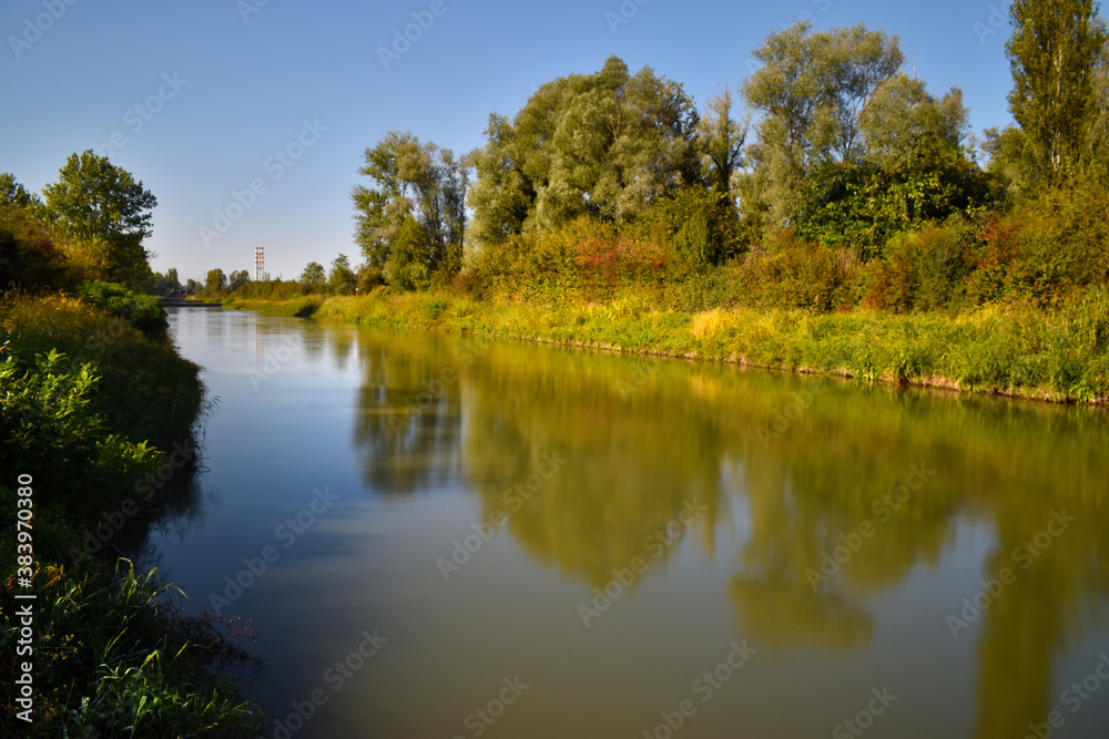 panoramic view of the Adda river in Lombardy panoramic view of the Adda river in Lombardy