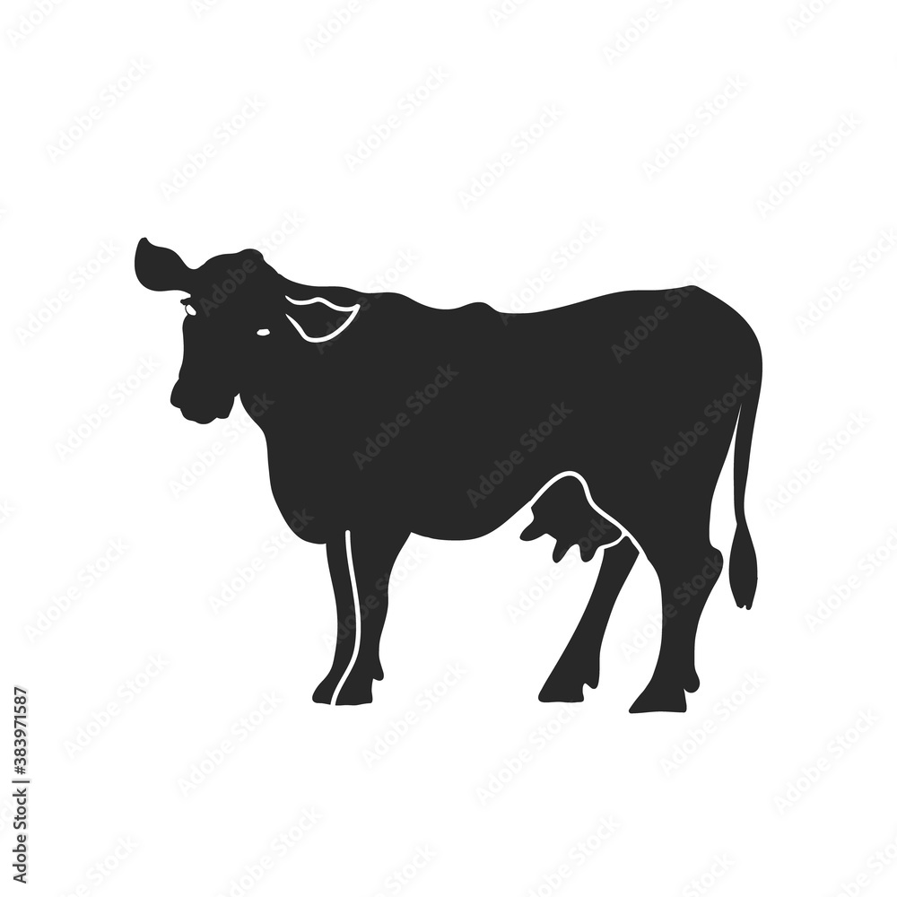 Cow vector silhouette. Farm animal logo. Dairy product icon.