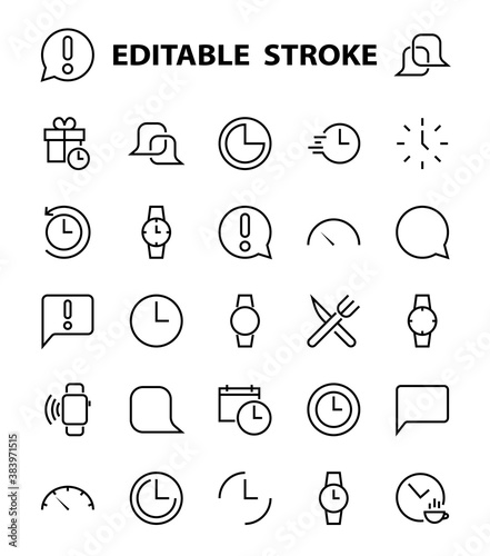 Simple set of time icon color editable template. Contains icons such as time check, speedometer calendar and other vector signs isolated on a white background for graphic and web design. 48x48 pixels