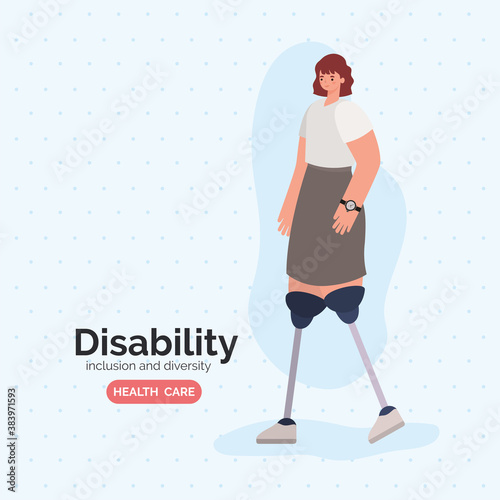 disability woman cartoon with leg prosthesis vector design
