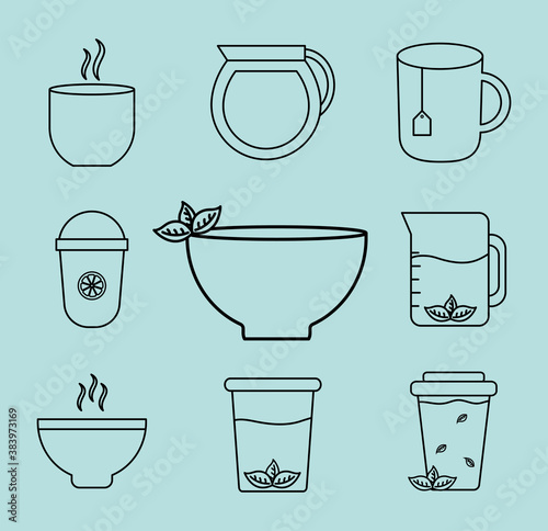 tea line style icon set vector design