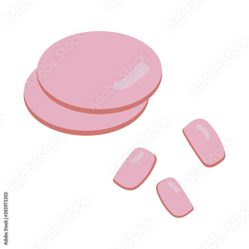 Parm ham in flat style. Ingredients for Italian cuisine. Pieces of prosciutto for Italian pizza. Vector clipart for culinary book, pizzeria menu and web design.