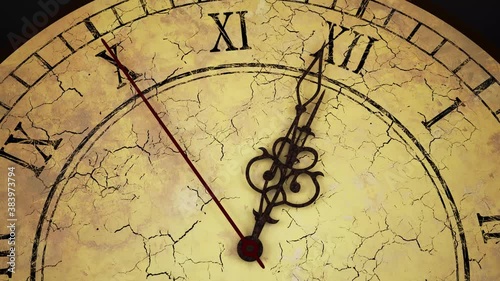 Old weathered down vintage clock. 4K 3D animation of a weathered down vintage clock - 10 second ticks