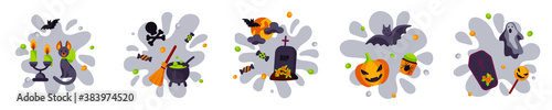 Set of colorful Halloween designs. Vector illustration