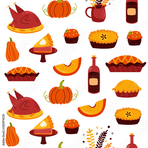 Holiday seamless pattern for Thanksgiving day with delicious food