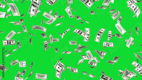 Hundred dollar bills falling from the sky - $100 dollar bills cash raining down on a chromakey green screen background