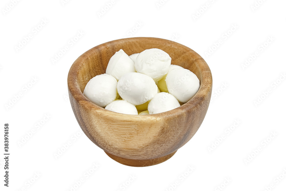 Small mozzarella balls in a bowl isolated on white background Small mozzarella balls in a bowl isolated on white background